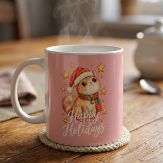 Taza De Café Ilustración de gato de Navidad adorable con encant