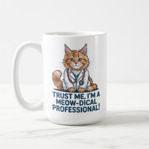 Taza De Café Ilustración de gato divertido y médico con juego d