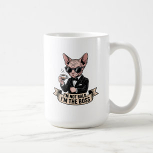 Taza De Café Ilustración de gato Sphynx jefe tomando café