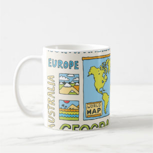 Taza De Café Ilustracion de geografía de época dibujado a mano