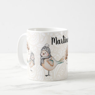 Taza De Café Ilustración de Gorrión Lindo de Invierno