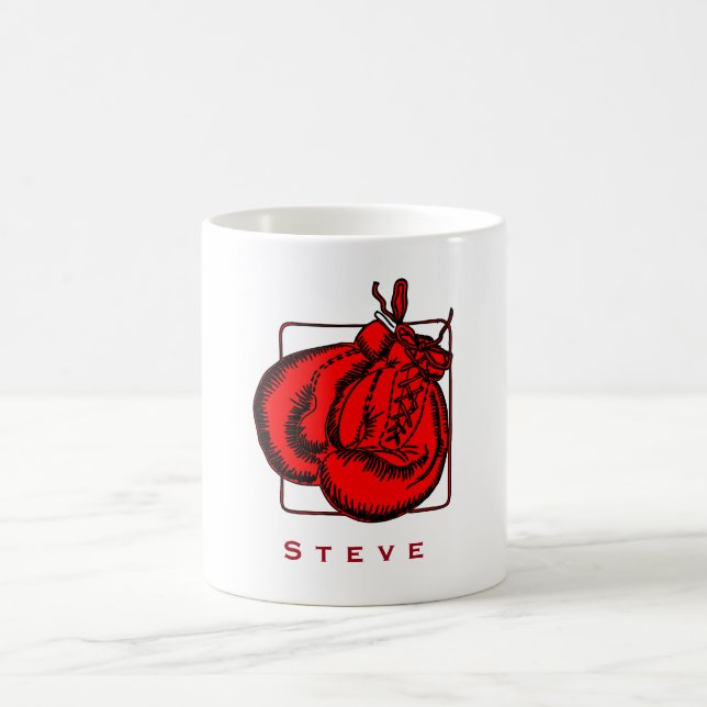 Taza De Café Ilustracion de guantes de boxeo rojo personalizado (Centro)