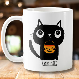 Taza De Café Ilustración de Halloween de gato negro lindo Candy