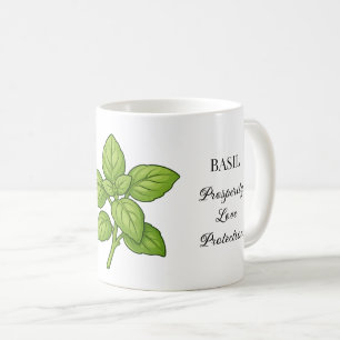 Taza De Café Ilustración de hierba de albahaca y usos