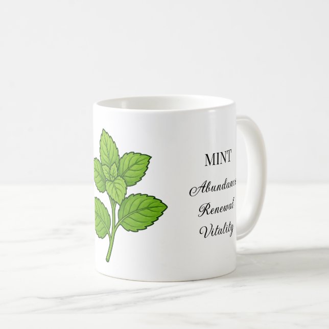 Taza De Café Ilustración de hierba de menta y usos (Anverso derecho)