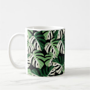 Taza De Café Ilustracion de hojas de monstera verde tropical. E
