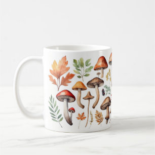 Taza De Café Ilustración de hongos y hojas de bosque otoñal