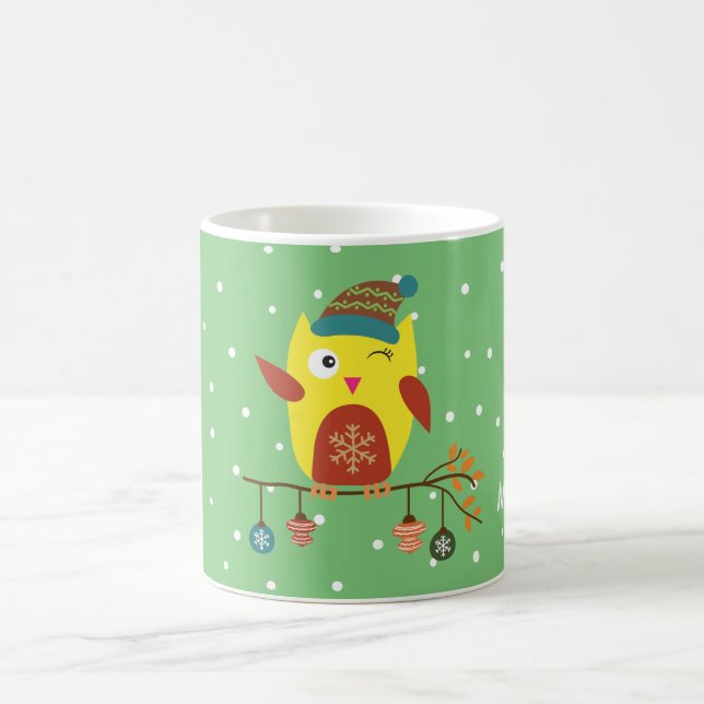 Taza De Café Ilustracion de invierno de búho Navidad lindo y pe (Centro)