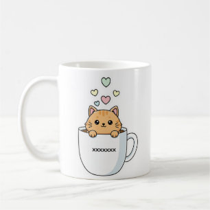 Taza De Café Ilustración de Kawaii Cat & Coffee Hearts