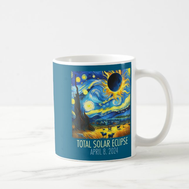 Taza De Café Ilustración de la noche estrellada del eclipse sol (Derecha)