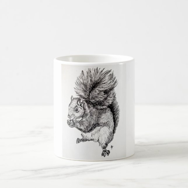 Taza De Café Ilustracion de la tinta de la ardilla (Centro)