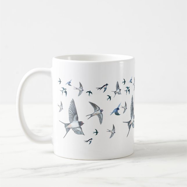Taza De Café Ilustracion De Las Aves Tragadas Voladoras (Izquierda)