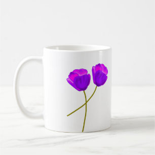 Taza De Café Ilustracion de las flores moradas de amapola
