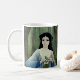 Taza De Café Ilustracion de lavado de tinta de bella mujer en l