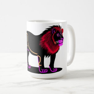 Taza De Café Ilustración de León Neón Vibrante con Magenta Vibr