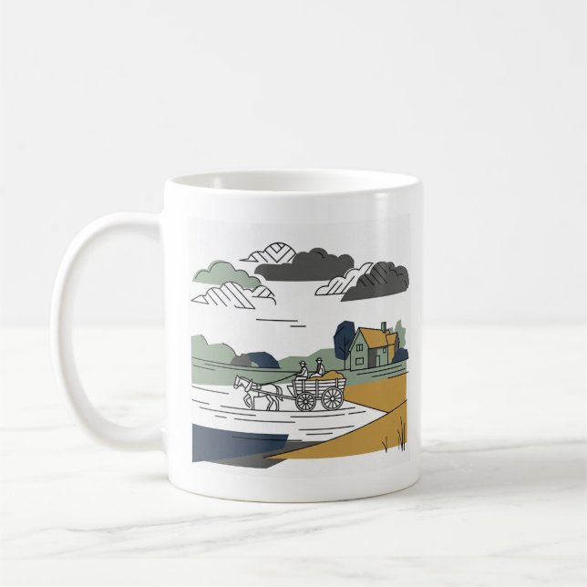 Taza De Café Ilustración de línea de Haywain de Constable (Izquierda)
