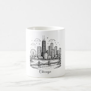 Taza De Café Ilustración de línea negra de Chicago