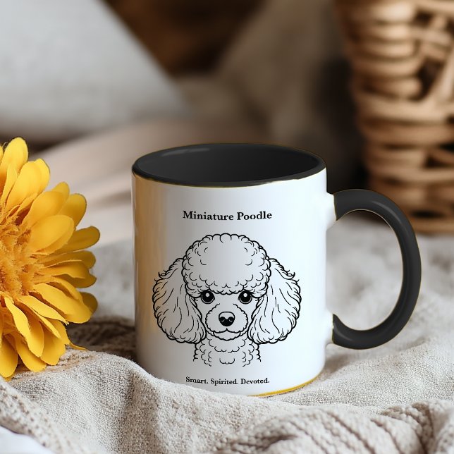Taza De Café Ilustracion de línea negra de retrato de caniche e (Subido por el creador)