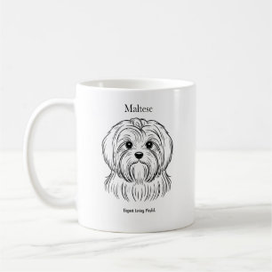 Taza De Café Ilustracion de línea negra de retrato maltés
