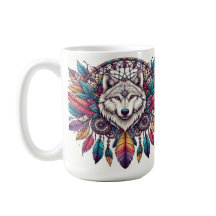 Ilustración de lobo con atrapasueños estilo bohemi