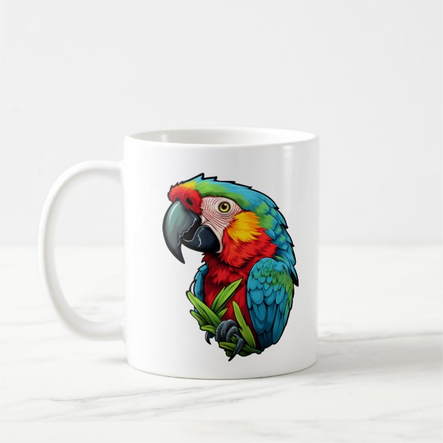 Taza De Café Ilustración de loro de dibujos animados (Izquierda)