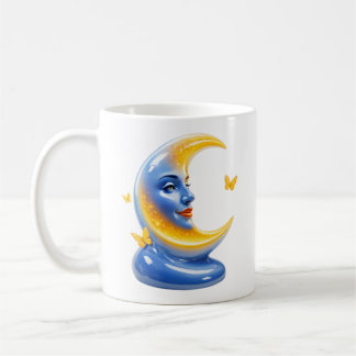Taza De Café Ilustración de Luna Azul Celestial Brillante