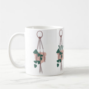 Taza De Café Ilustración de macramé de planta colgante de casa 