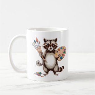 Taza De Café Ilustración de Mapache Pintor Genial