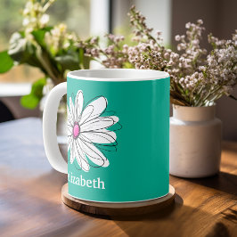 Taza De Café Ilustracion de margarita floral de moda - rosa y v