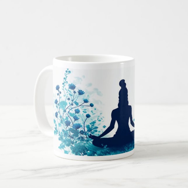 Taza De Café Ilustracion de Meditación Mug - Floral Azul Serene (Anverso izquierdo)