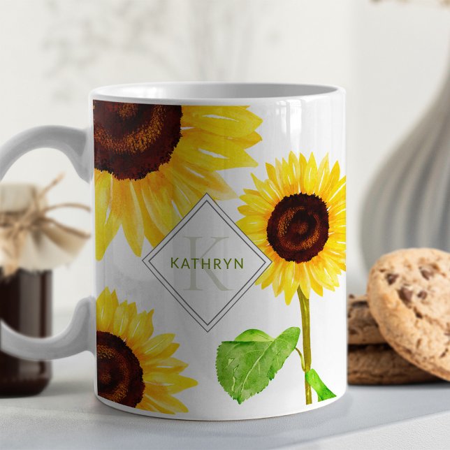 Taza De Café Ilustración de Monograma de Girasoles Amarillos (Subido por el creador)