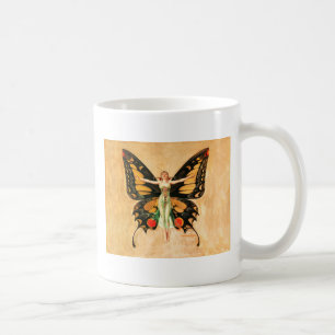 Taza De Café Ilustración de Mujer Volando Mariposa Flapper