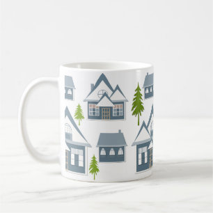 Taza De Café ilustración de Navidad casas de invierno árboles g