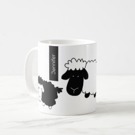 Taza De Café Ilustración de Ovejas Lindas en Blanco y Negro