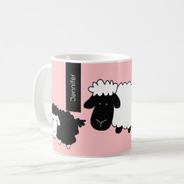 Taza De Café Ilustración de ovejas lindas en blanco y negro sob