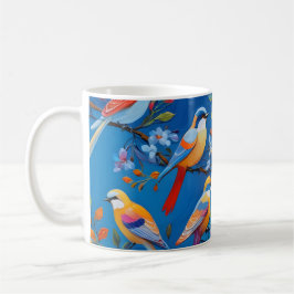 Taza De Café Ilustracion de pájaros cantores coloridos