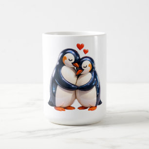 Taza De Café Ilustración de Pareja de Pingüinos Adorables