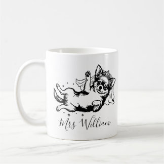 Taza De Café Ilustración de perro Chihuahua, boda con nombre pe