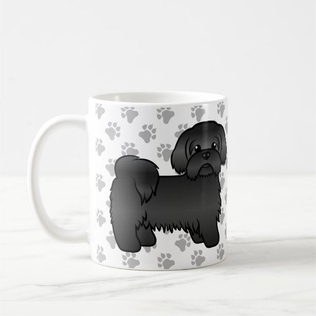 Taza De Café Ilustracion de perro chiita negro Tzu lindo (Izquierda)