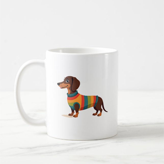 Taza De Café Ilustración de perro largo dachshund lindo suéter  (Izquierda)