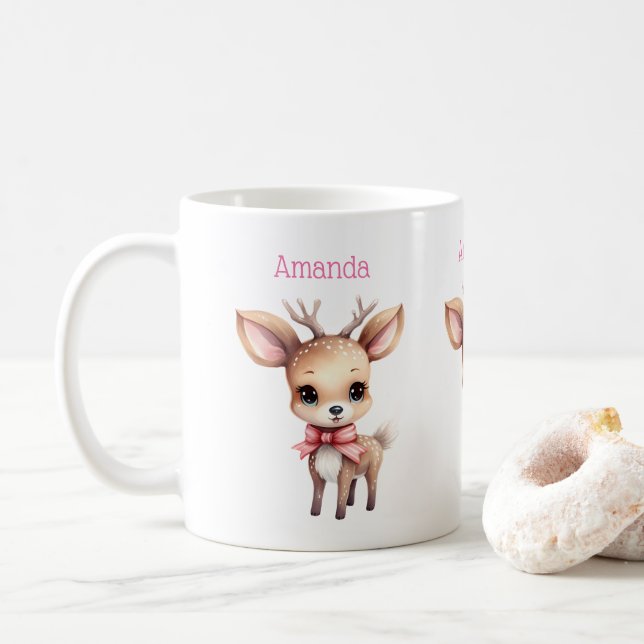 Taza De Café Ilustracion de Personalizado de ciervos para bebés (Con donut)