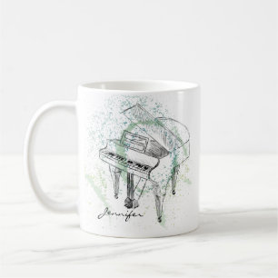 Taza De Café Ilustración de piano personalizada Arte Dibujo Ama
