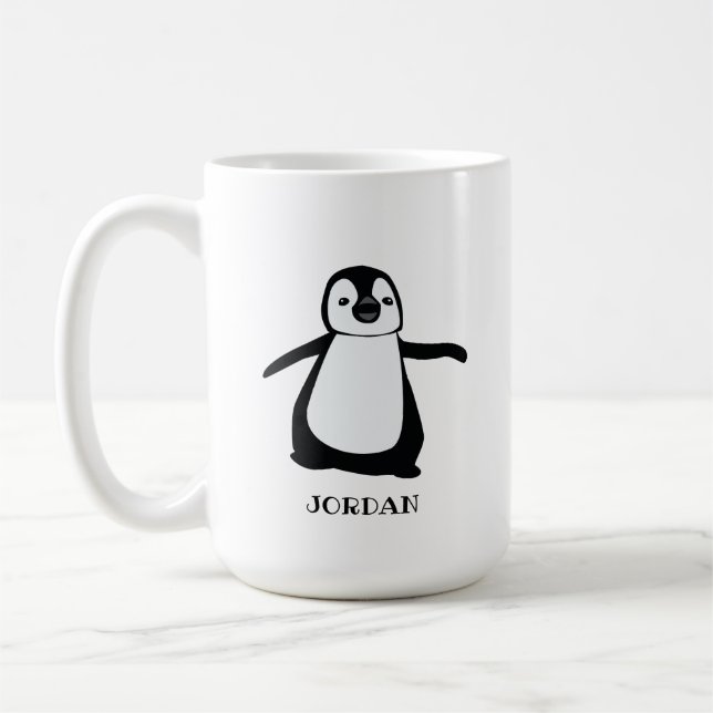 Taza De Café Ilustracion de pingüino lindo y gris personalizado (Izquierda)