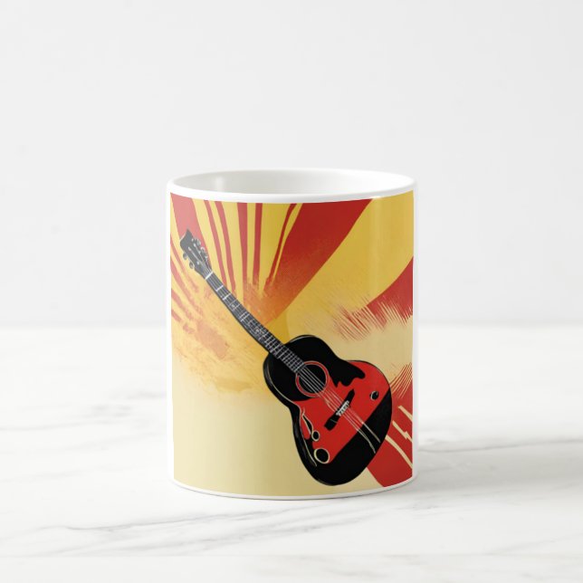 Taza De Café Ilustracion de pintura de guitarra pop Art Retro v (Centro)