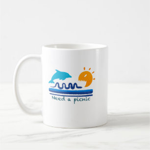 Taza De Café Ilustración de Playa con Delfines Saltarines Pince