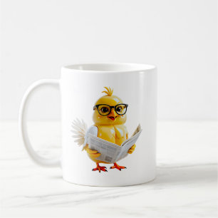 Taza De Café Ilustración de pollito leyendo periódico