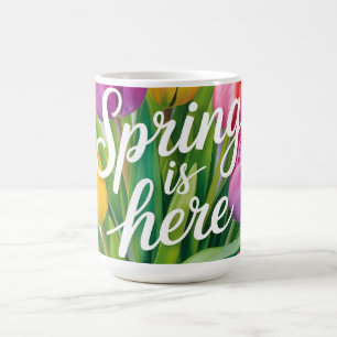 Taza De Café Ilustración de ramo de tulipanes "La primavera ha