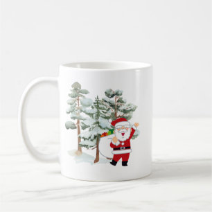 Taza De Café Ilustración de Santa María Roja con árboles de nie