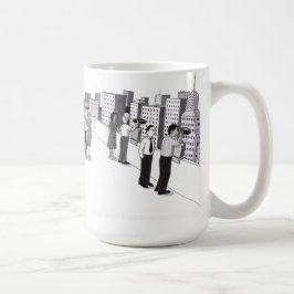 Taza De Café Ilustracion de seis personas en el techo de una ci