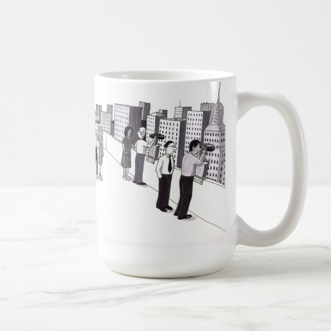 Taza De Café Ilustracion de seis personas en el techo de una ci (Derecha)